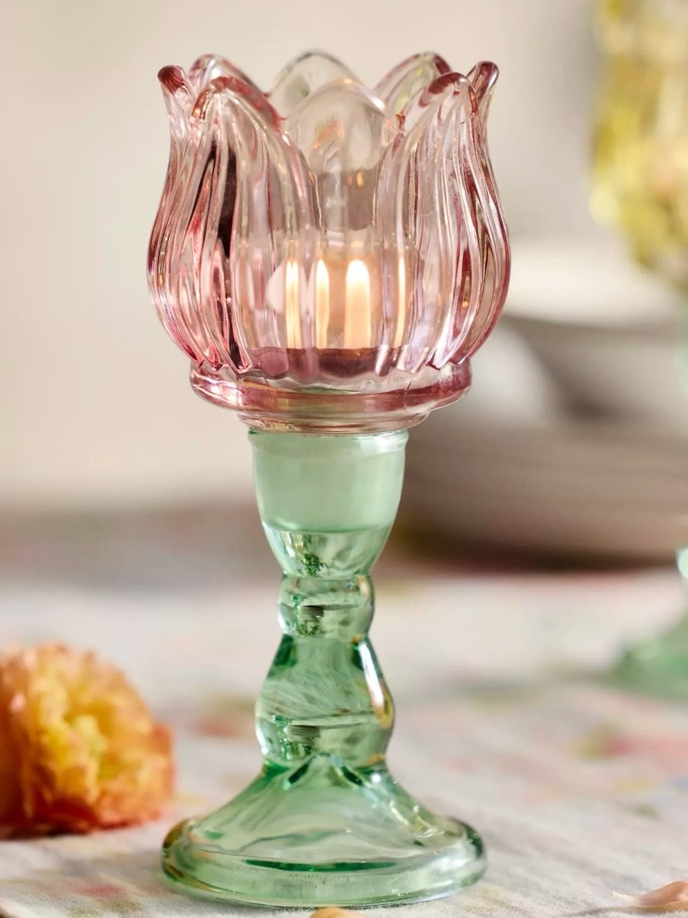 NWT Anthropologie x Terrain Tulip Glass Votive Holder, Tulip Pink - Sold Out!